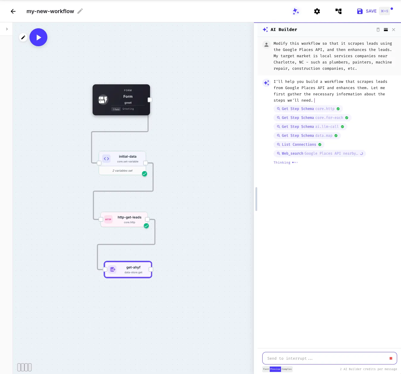 AI Builder researching steps and building a workflow