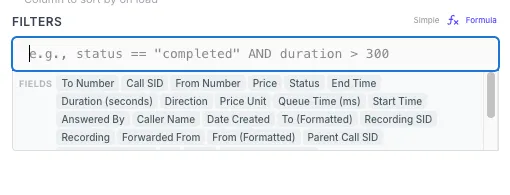 Widget filter builder in formula mode with a multi-clause boolean expression in a CodeMirror editor